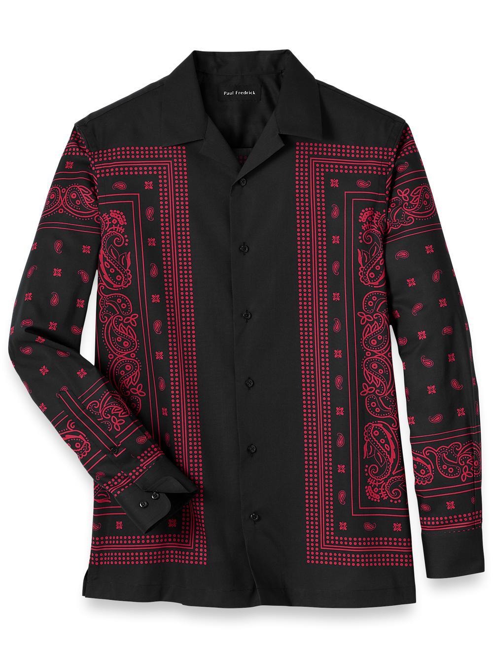 Cotton Border Print Casual Shirt - Black/red Product Image