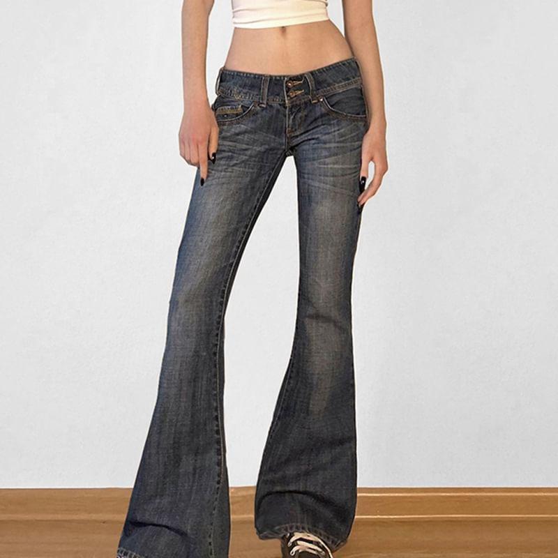 Low Rise Washed Slim-Fit Boot-Cut Jeans Product Image