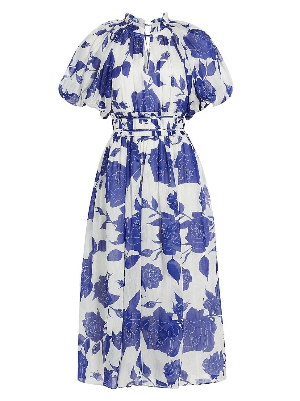 Womens Elysium Floral Linen-Blend Midi-Dress Product Image