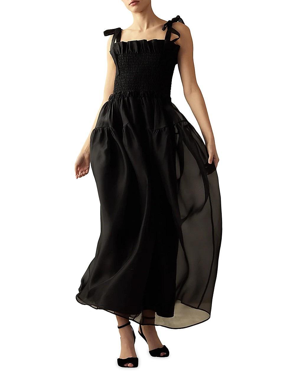 Womens Smocked Tie-Shoulder Organza Maxi Dress Product Image