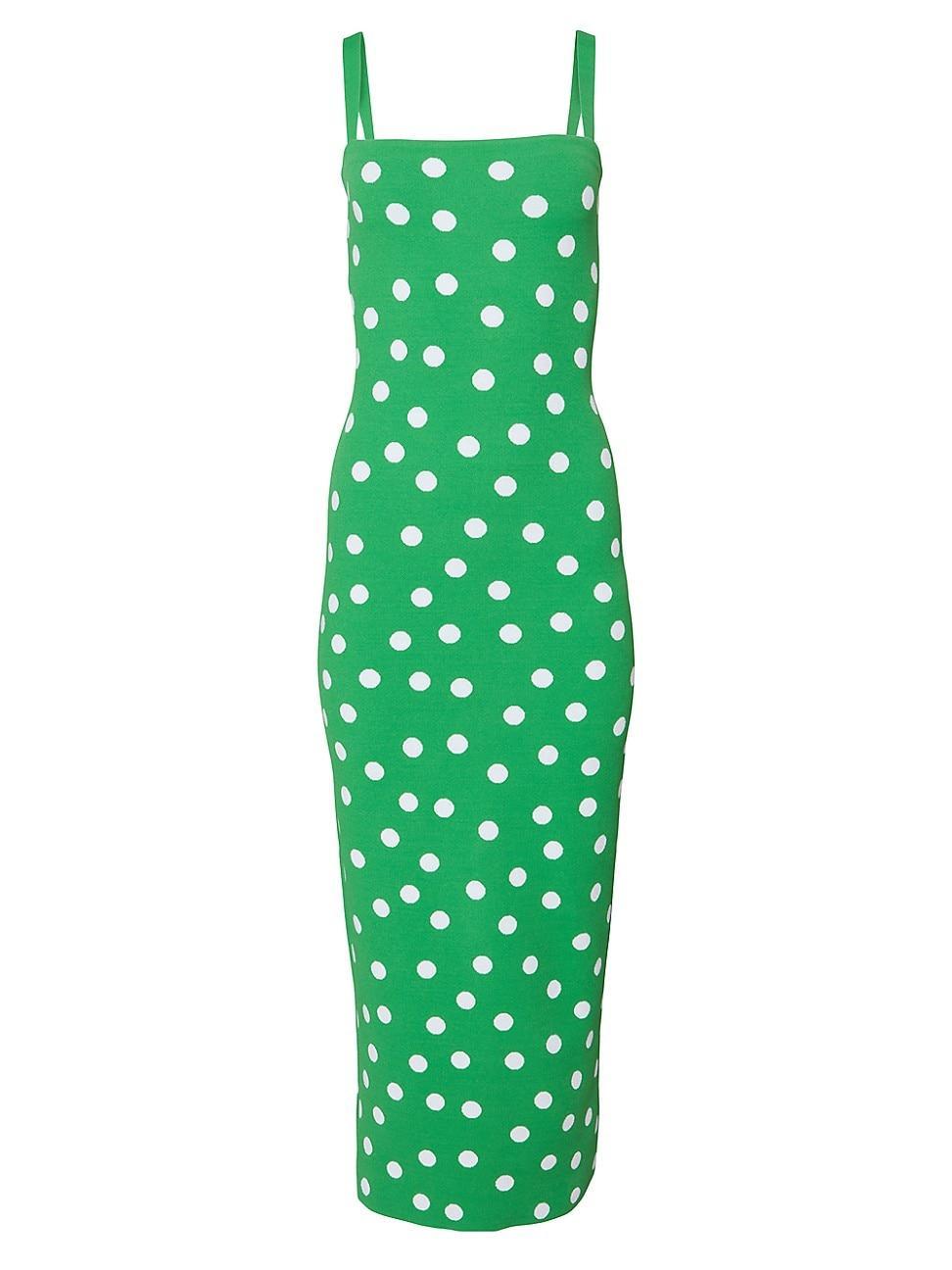 Womens Polka Dot Knit Column Midi-Dress Product Image