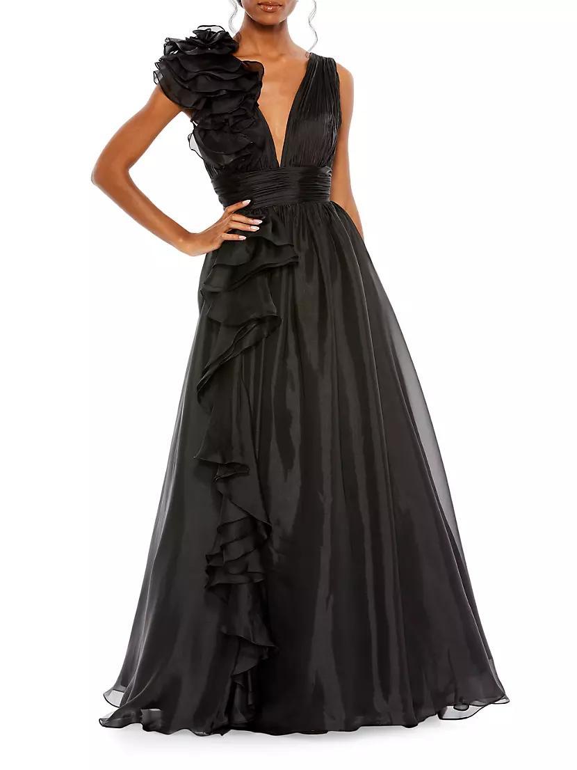 Ruffle Shoulder V-Neck Gown Product Image