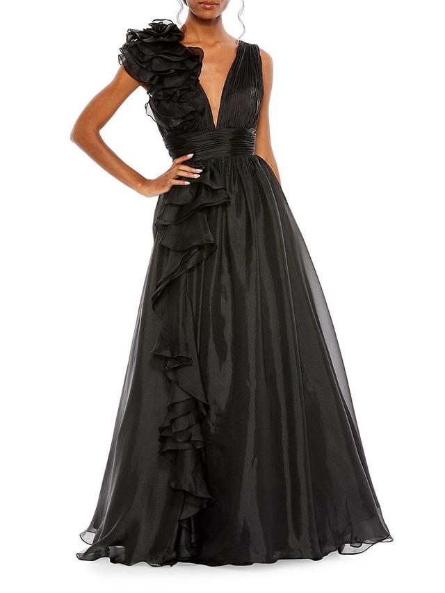 Mac Duggal Ruffle Detail Ruched Chiffon Ballgown Product Image