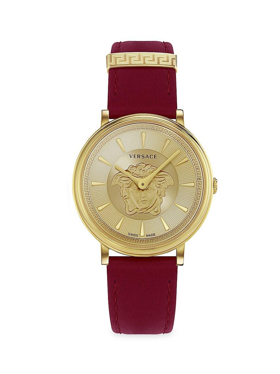 Womens V-Circle Medusa Goldtone Stainless Steel & Leather Strap Watch Product Image