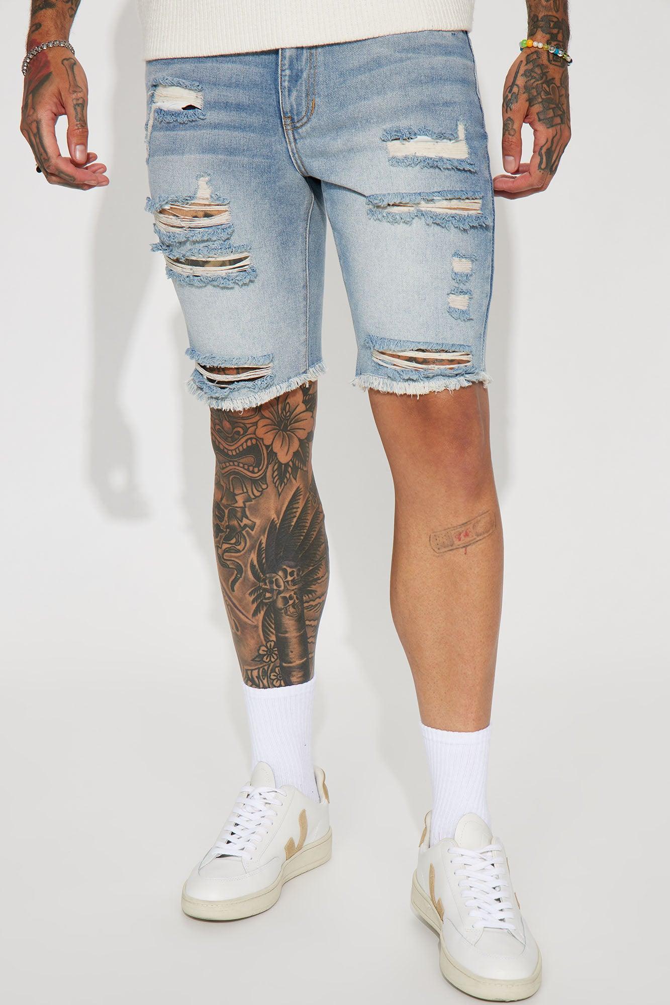 Back To It Distressed Raw Hem Slim Denim Shorts - Light Wash Product Image