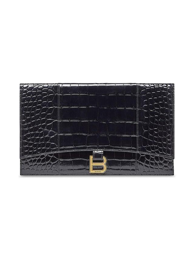 Womens Hourglass Flat Pouch with Flap Crocodile Embossed Product Image