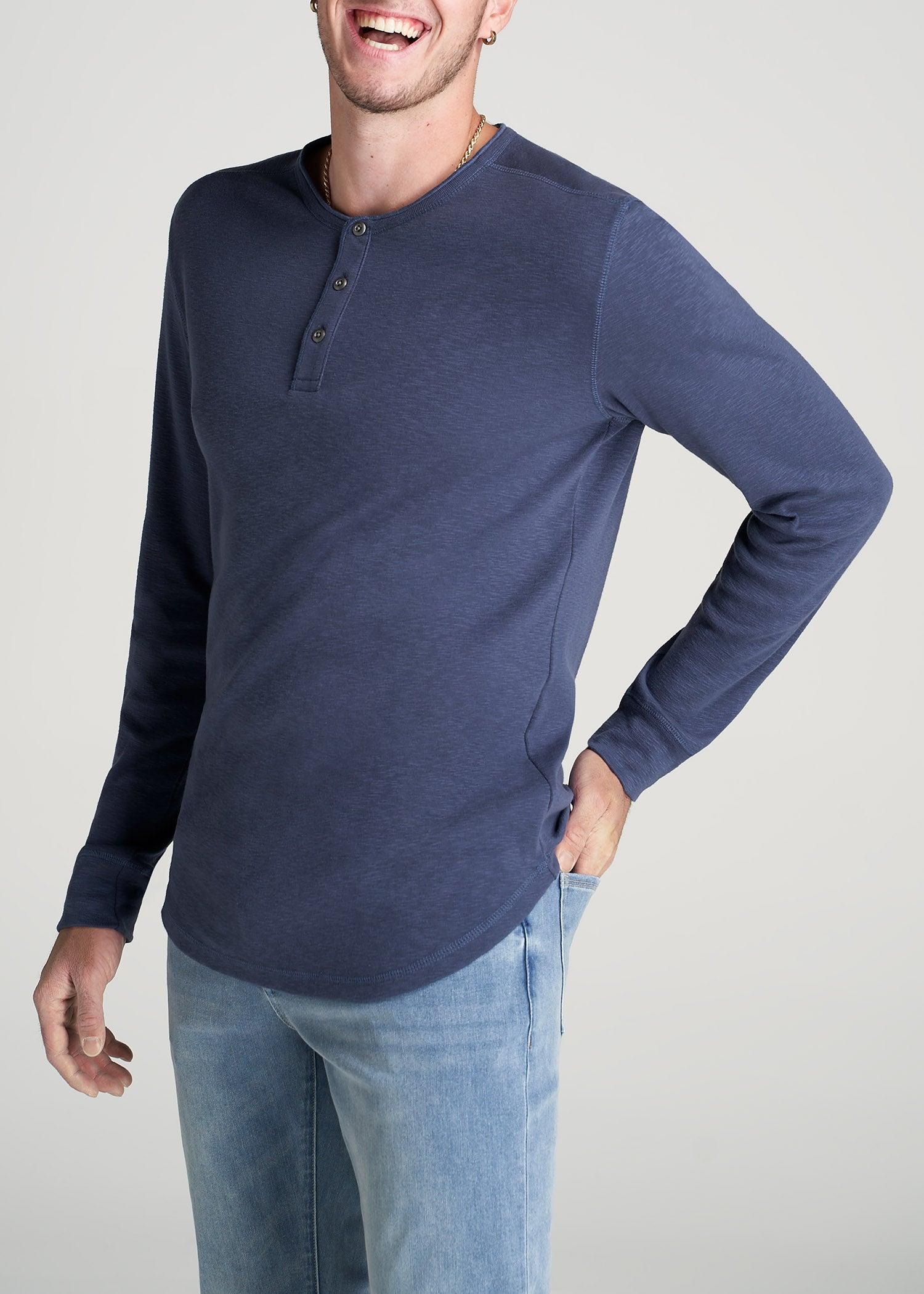 Heavy Slub Henley Shirt for Tall Men in Navy Male Product Image