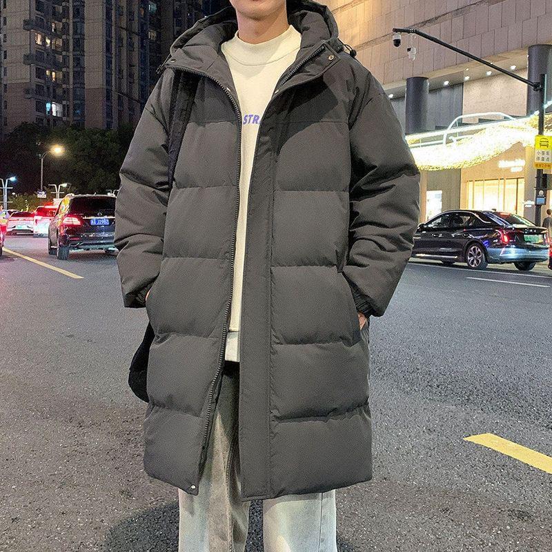 Hooded Plain Zip Long Puffer Coat Product Image