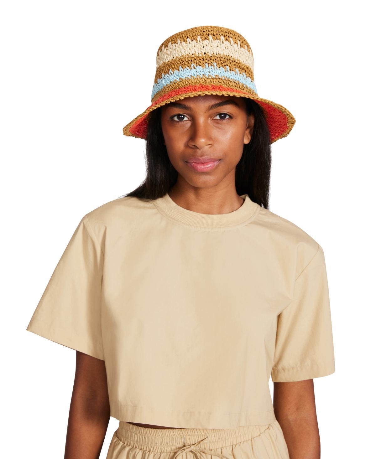 Steve Madden Womens Mixed-Stripe Crochet Bucket Hat Product Image