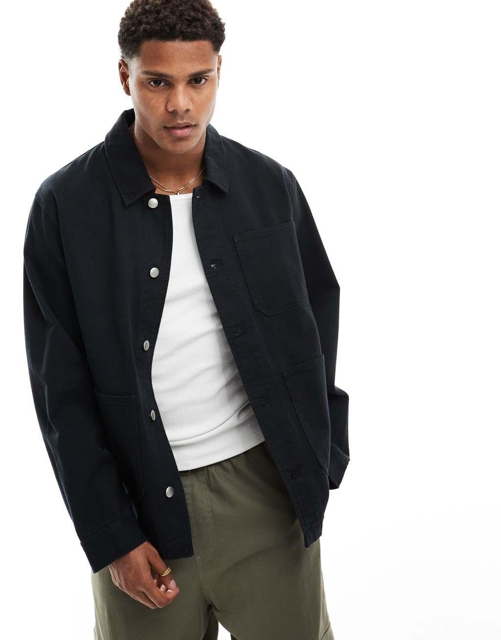 ASOS DESIGN washed worker jacket in black Product Image