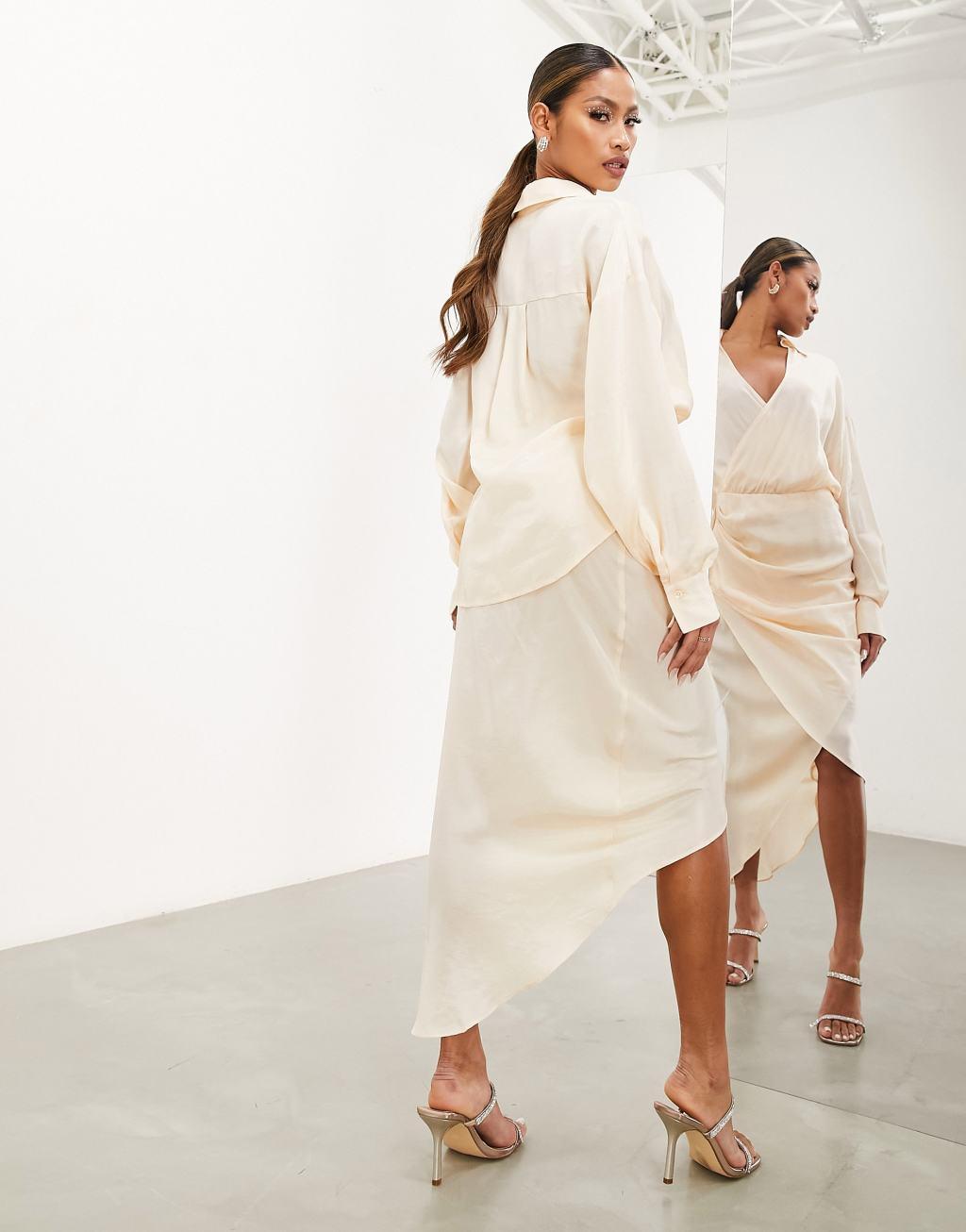 ASOS EDITION drape detail midi shirt dress in seashell Product Image