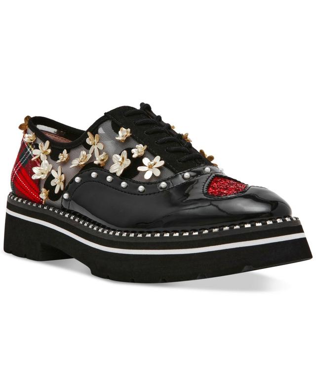 Betsey Johnson Womens Skyyla Lace-Up Embellished Oxford Loafers Product Image