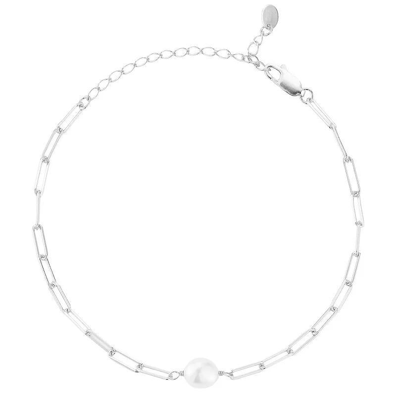 Sunkissed Sterling Freshwater Cultured Pearl Link Anklet, Womens Silver Tone Product Image