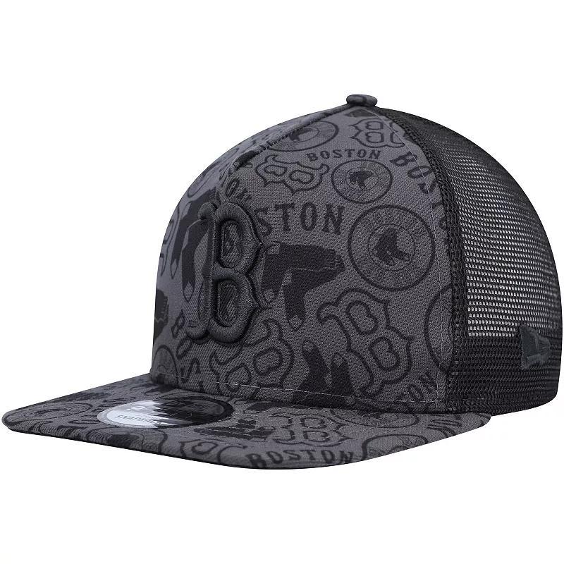 Mens New Era Black Boston Red Sox Repeat A-Frame 9FIFTY Trucker Snapback Hat Product Image