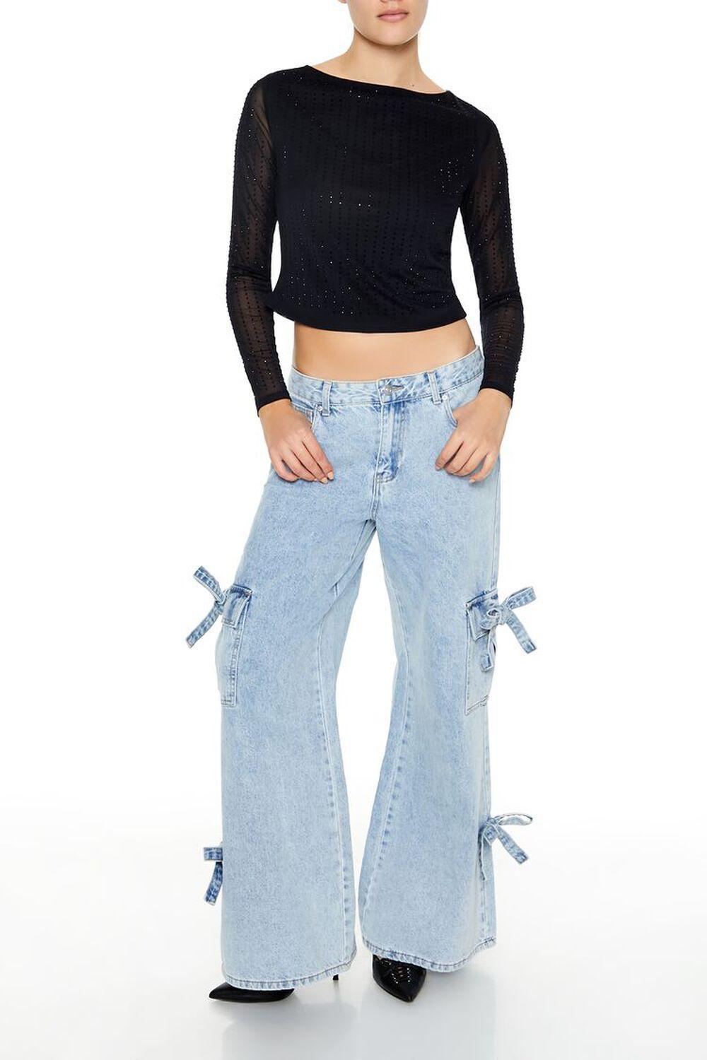 Rhinestone Plunge-Back Crop Top | Forever 21 Product Image