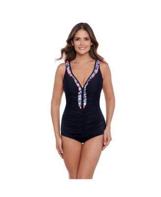 Women's ShapeSolver Ruffle Neck Girl Leg One-Piece Swimsuit Product Image