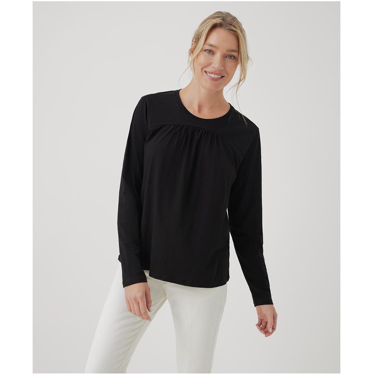 Organic Cotton Relaxed Slub Gathered Long Sleeve Top Product Image