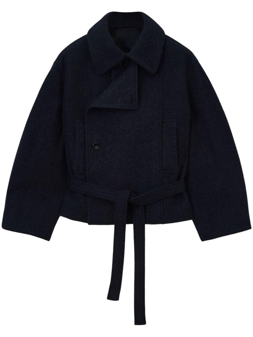 cropped asymmetrical belted coat  Product Image