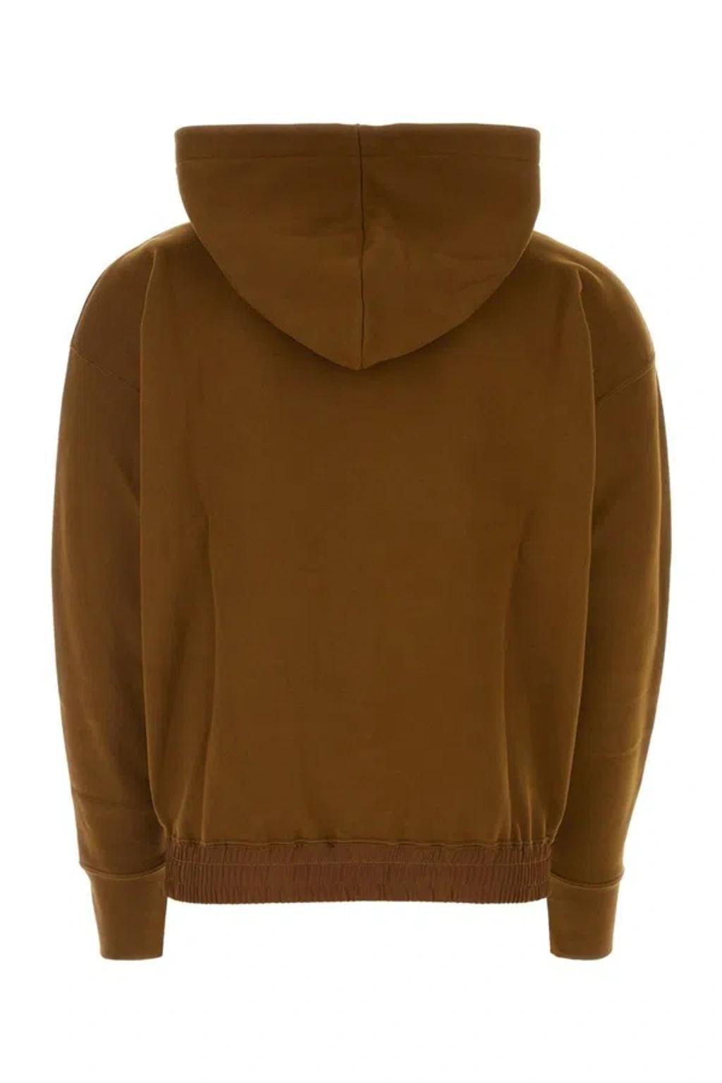 Logo-embroidered Cotton Hoodie In Brown Product Image