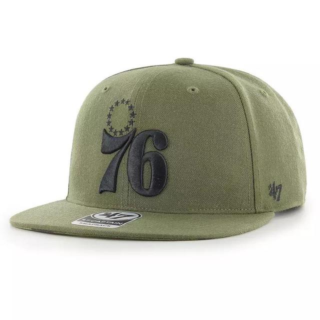 Mens 47 Olive Philadelphia 76ers Ballpark Camo Captain Snapback Hat Product Image