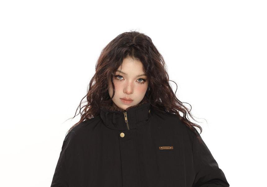 Stand Collar Applique Fleece-Lined Zip Jacket Product Image