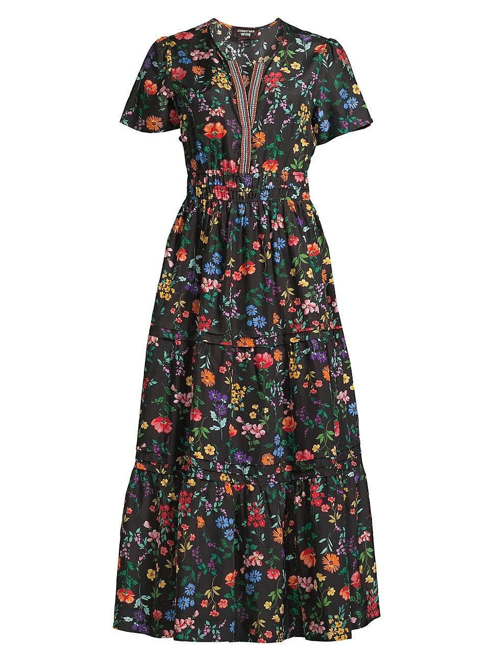 Womens Harper Silk Pintuck Tiered Midi-Dress Product Image