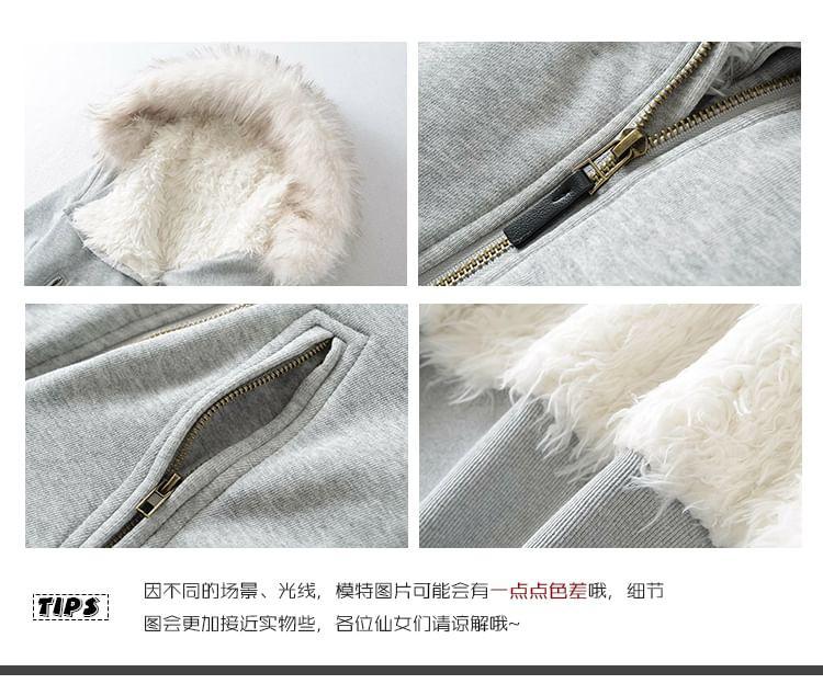 Asymmetrical Faux Fur-Collar Hooded Jacket Product Image