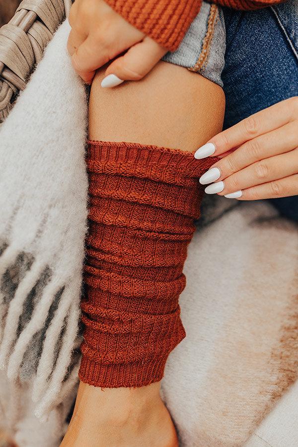 Cozy Outing Waffle Knit Leg Warmers In Rust Product Image