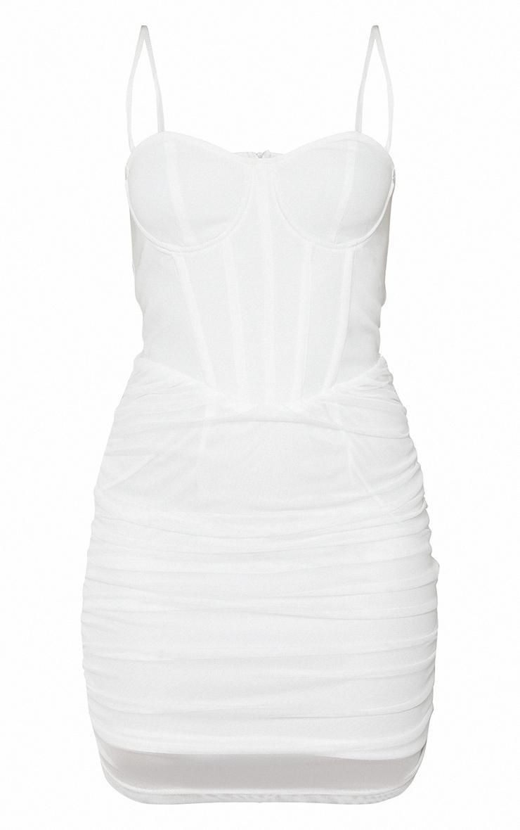 Cream Strappy Corset Detail Mesh Ruched Skirt Bodycon Dress Product Image