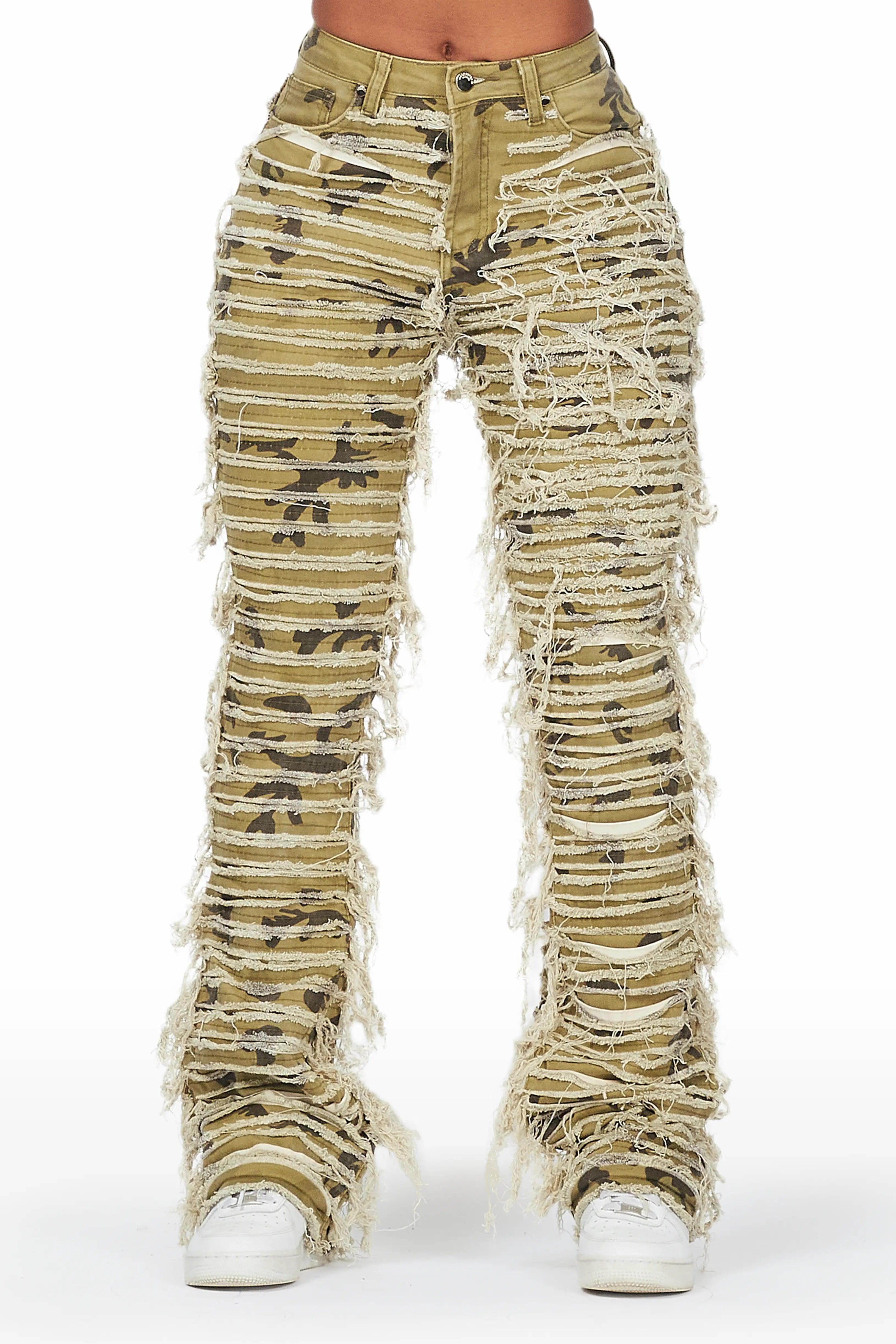 Melany Olive Stacked Flared Jean Female Product Image