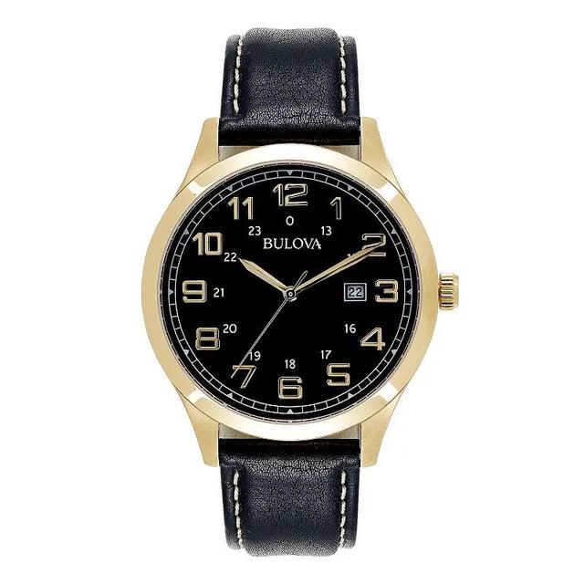 Bulova Mens Leather Strap Watch - 97B181 Black Product Image