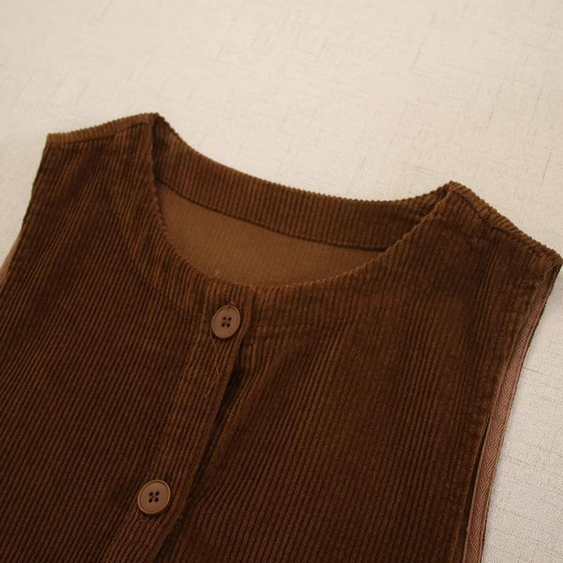 Plain Pocket Detail Corduroy Midi Overall Dress Product Image