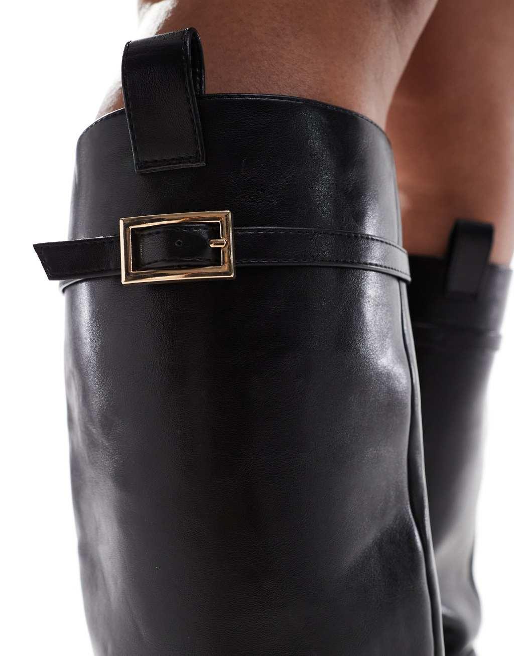 ASOS DESIGN Curve Callie smart flat riding knee boots in black Product Image