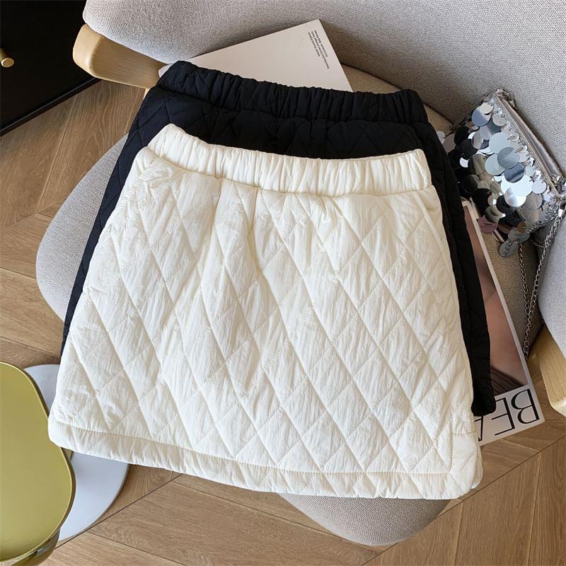 High Waist Quilted Mini A-Line Skirt Product Image