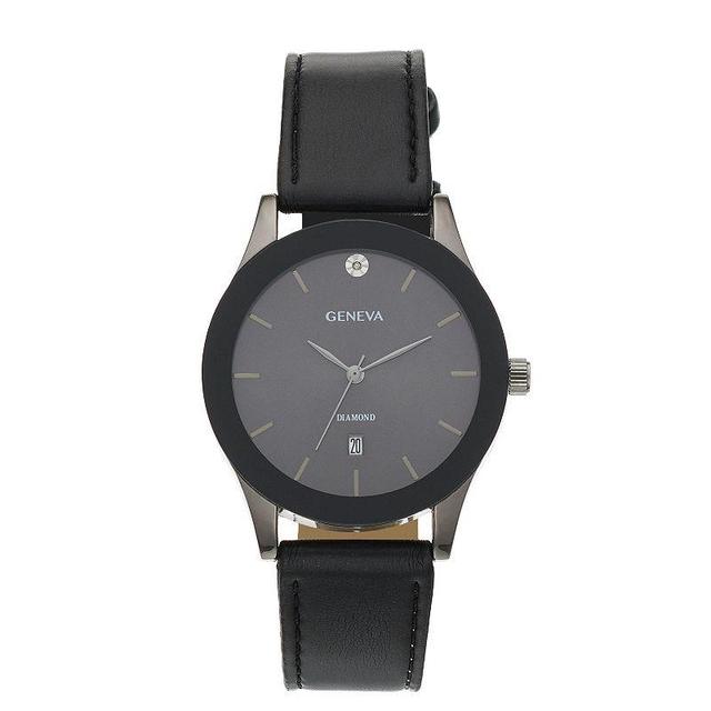 Geneva Mens Diamond Accent Faux Leather Watch Black Product Image