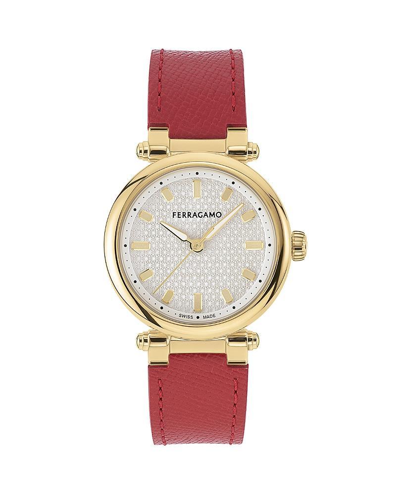 Salvatore Ferragamo Womens Swiss Red Leather Strap Watch 30mm Product Image