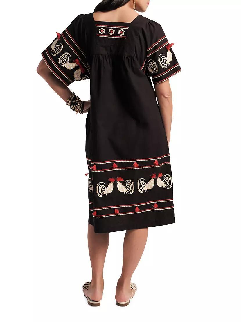 Picnic Rooster Embroidered Cotton-Blend Midi-Dress Product Image