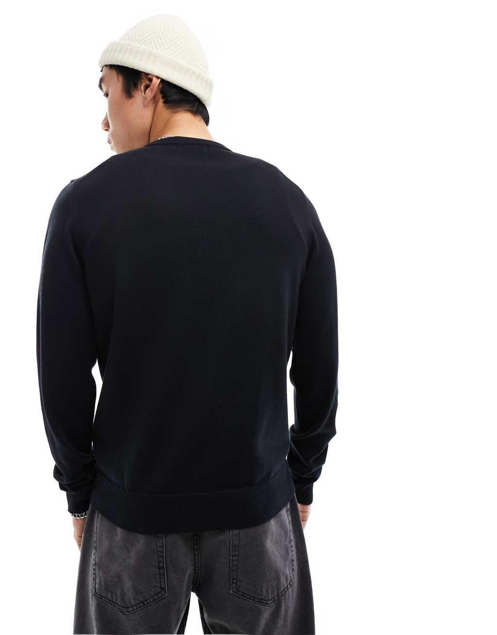 Fred Perry classic crew neck sweater in black Product Image