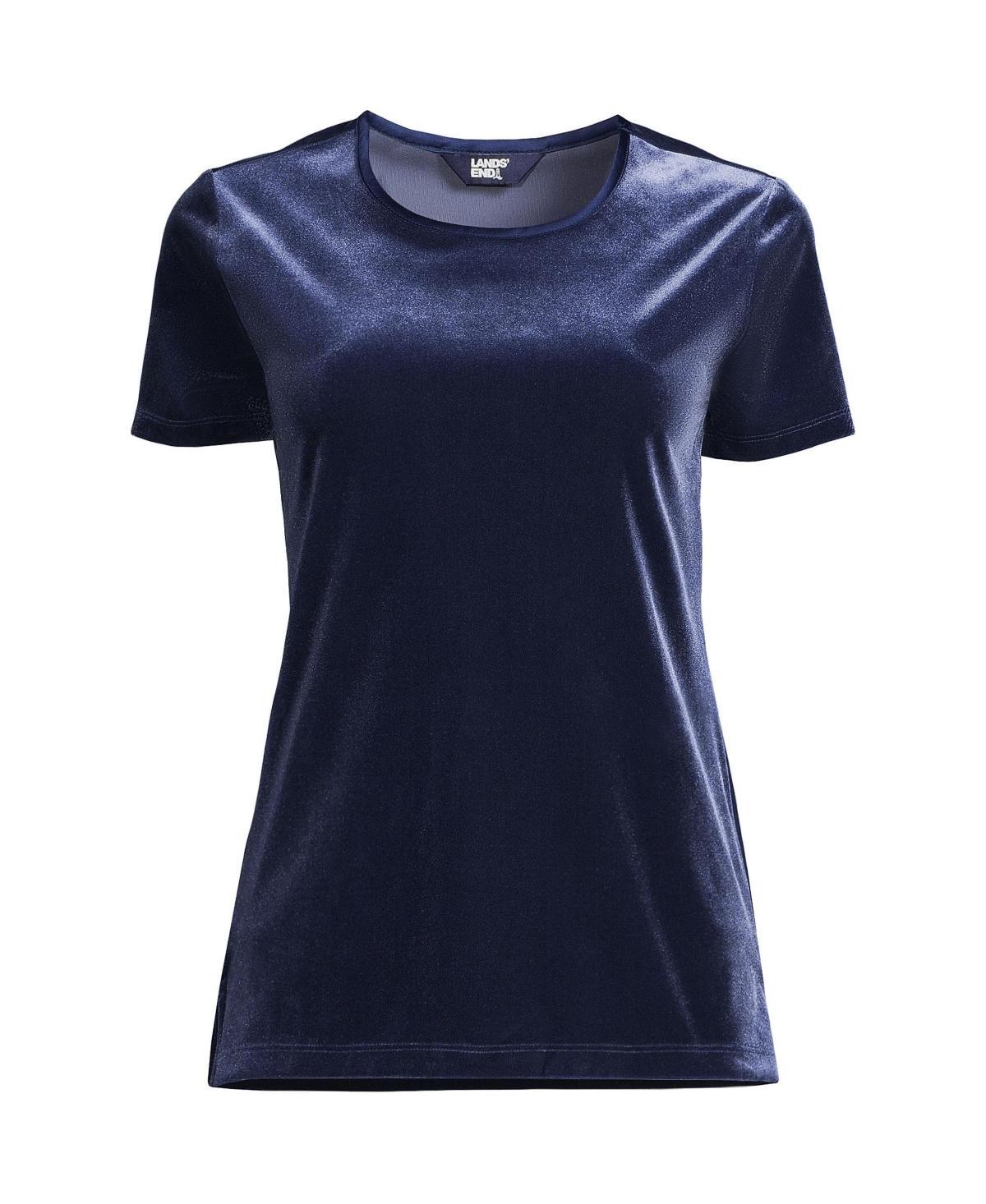 Lands End Womens Plus Size Short Sleeve Velvet Crew Neck Top Product Image