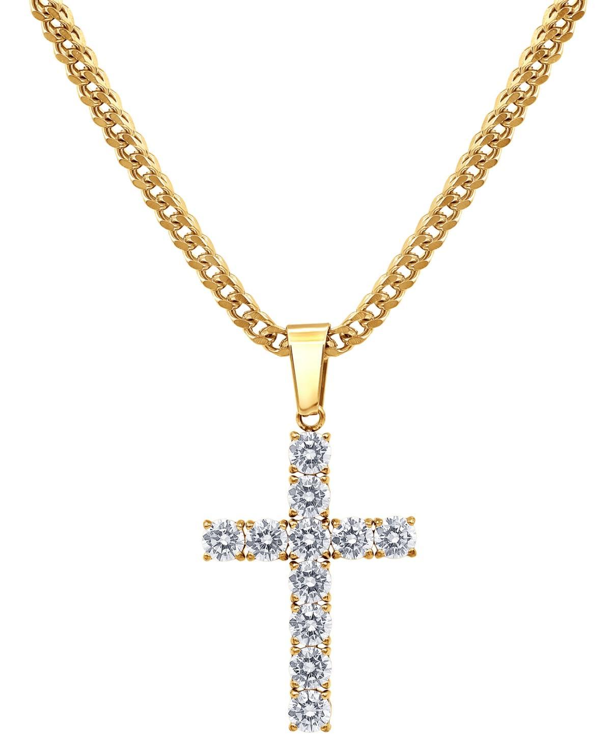 Blackjack Mens Cubic Zirconia Cross 24 Pendant Necklace in Black-Ion Plated Stainless Steel Product Image