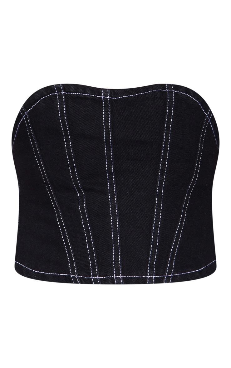 Black Contrast Seam Detail Denim Corset Top Product Image