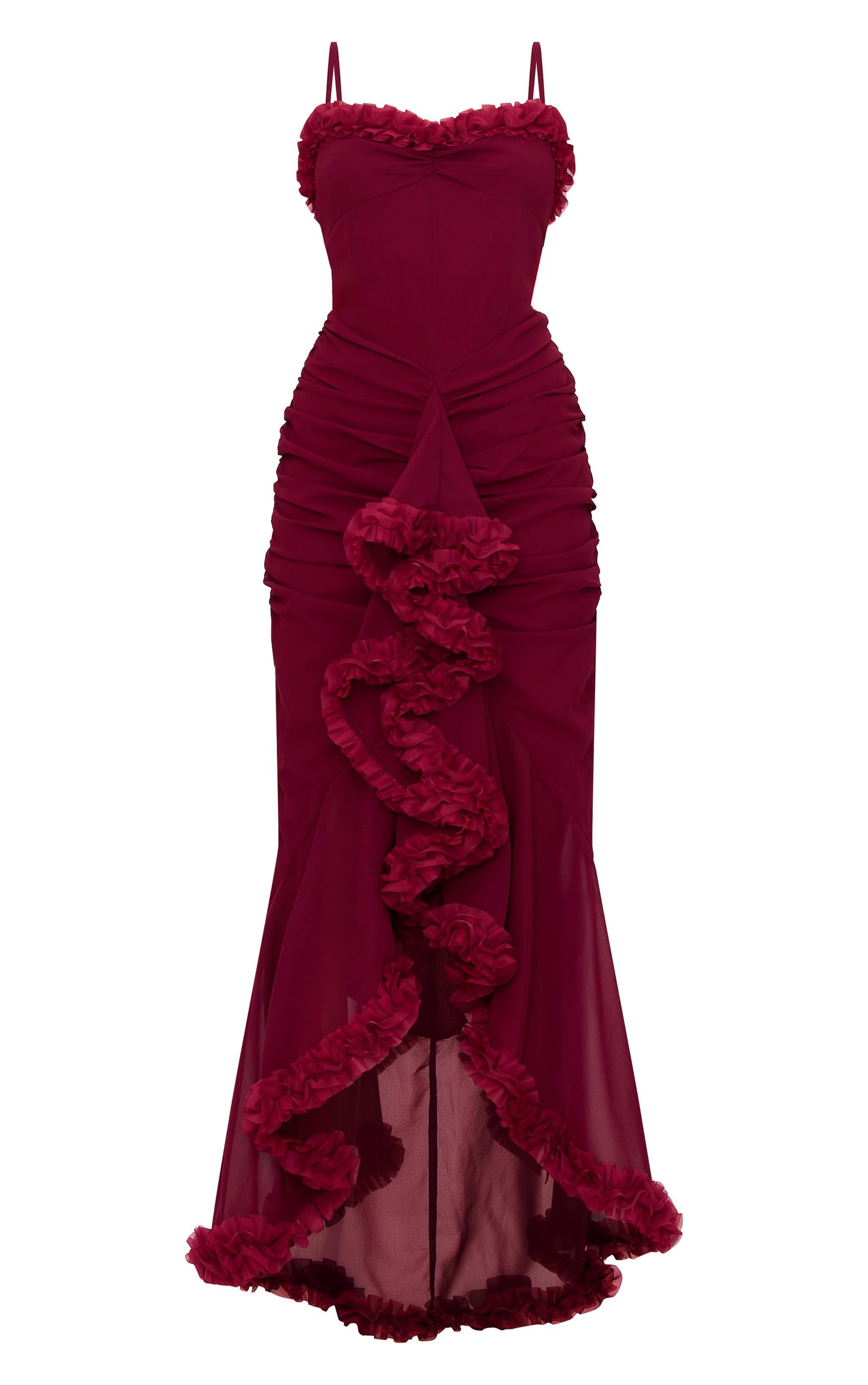 Burgundy Strappy Ruched Drape Detail Maxi Dress Product Image