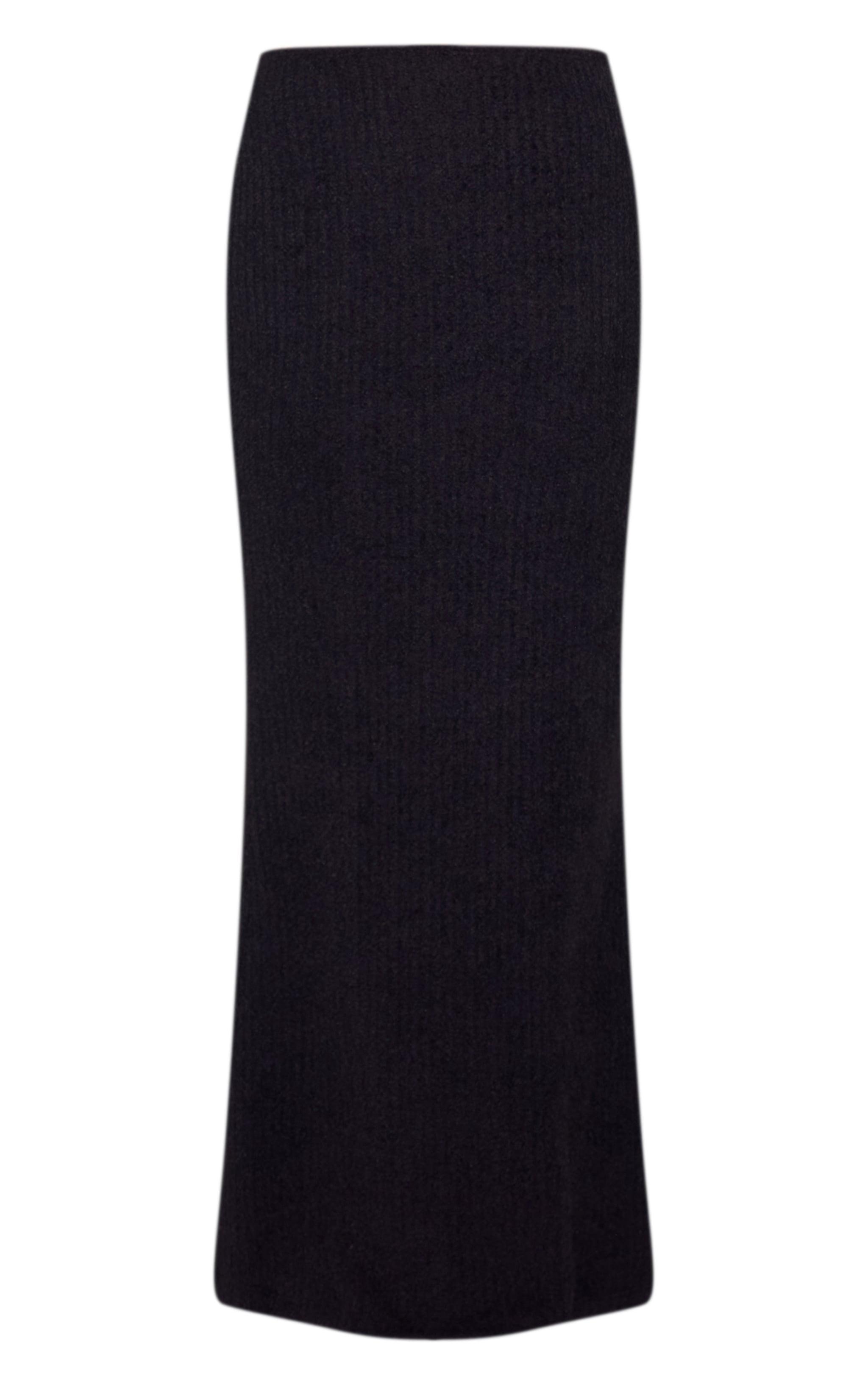 Black Textured Soft Rib Mid Rise Maxi Skirt Product Image