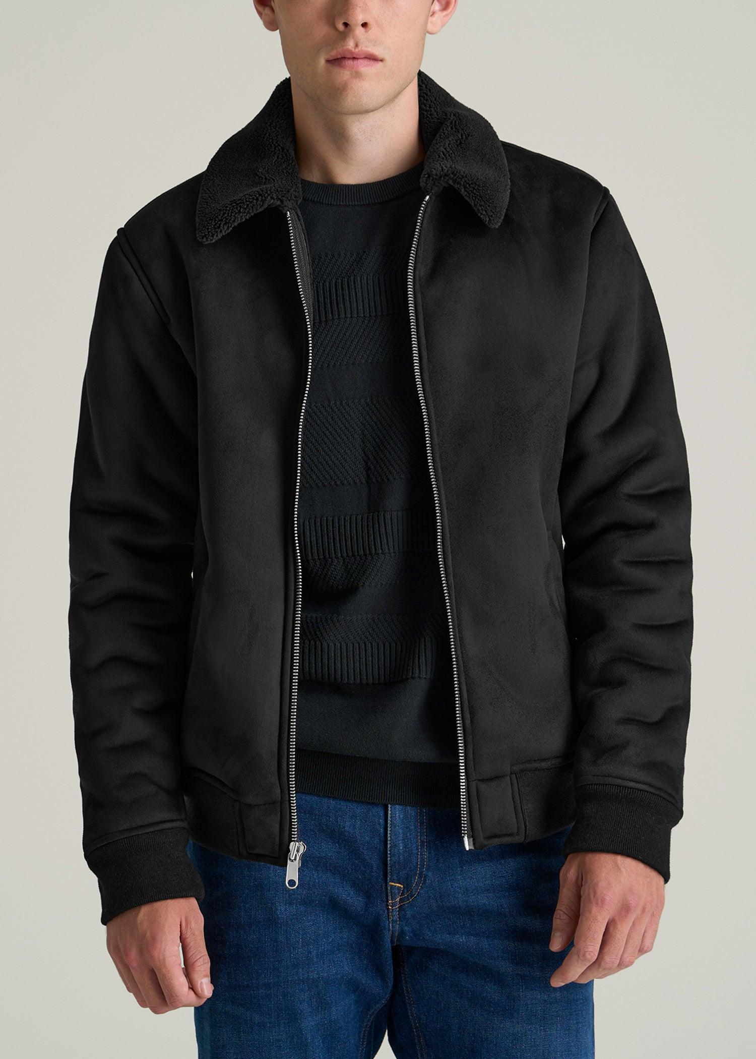 Sherpa Bomber Jacket for Tall Men in Black Product Image