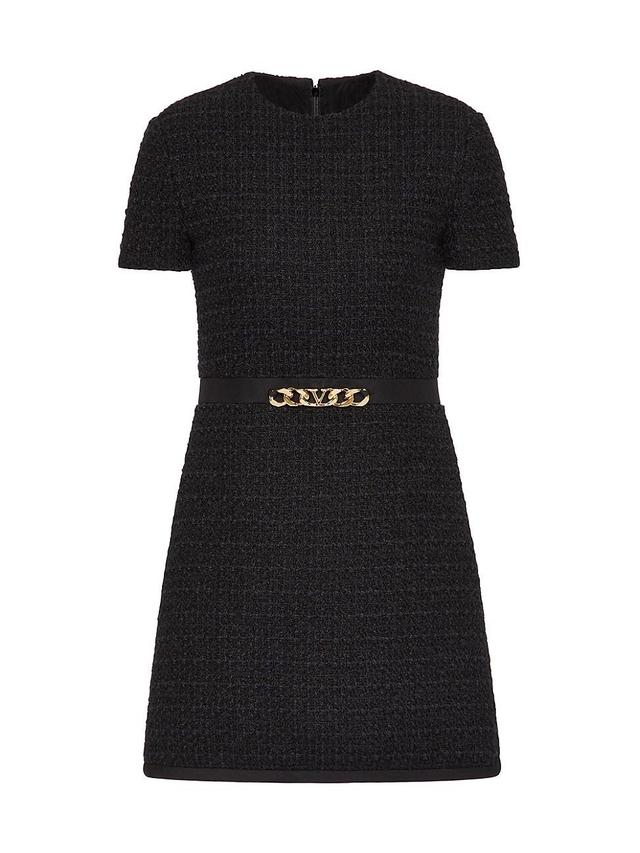 Womens V Logo Chain Short Dress In Wool Tweed Product Image