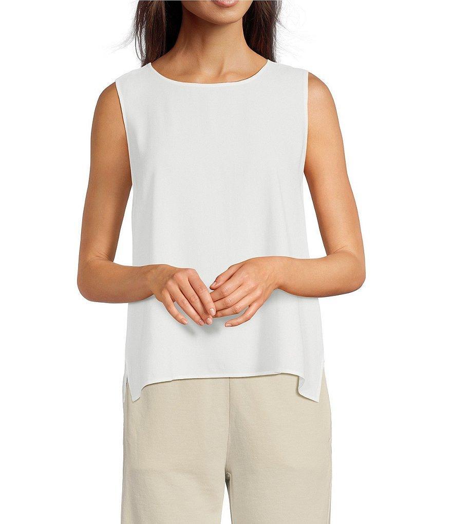 Eileen Fisher Silk Georgette Crepe Crew Neck Sleeveless Shell Tank Product Image