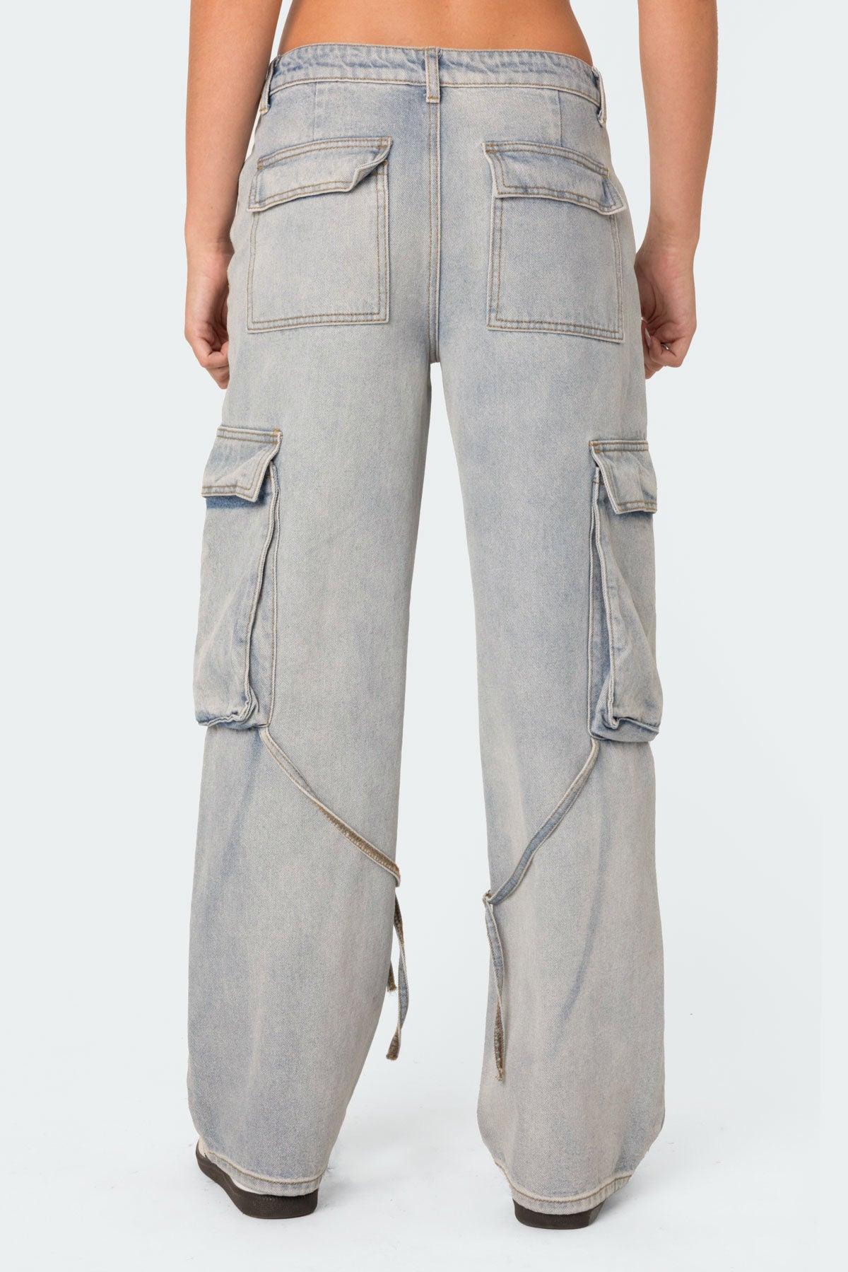 Via Low Rise Washed Denim Cargo Pants Product Image