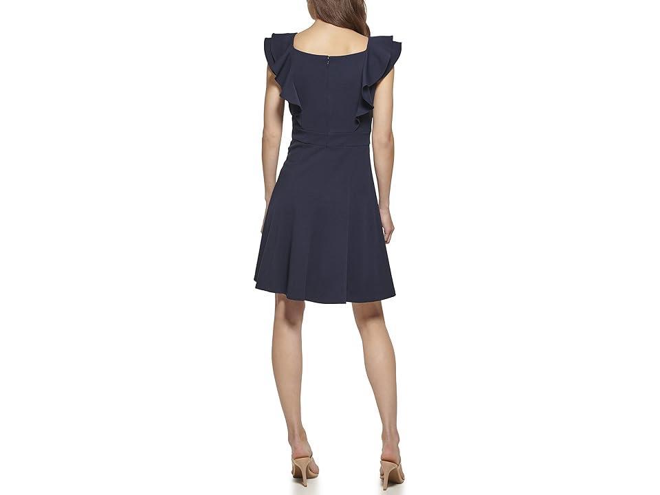 DKNY Double Ruffle Sleeve Dress (Midnight Ivory) Women's Clothing Product Image