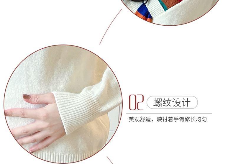 Maternity V-Neck Plain Striped Panel Sweater Product Image