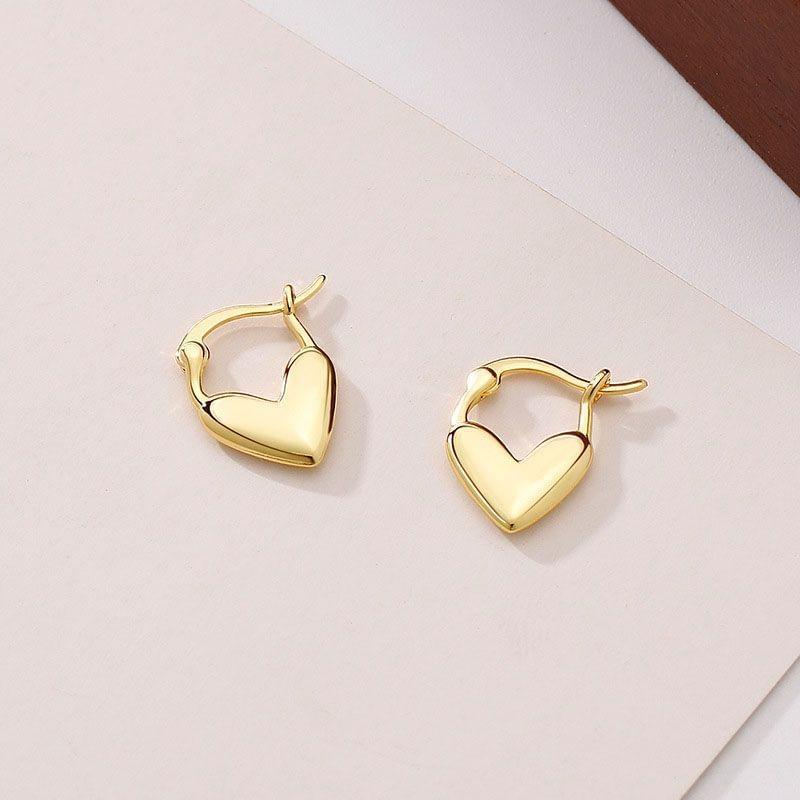 925 Sterling Silver Heart Huggie Earrings Product Image